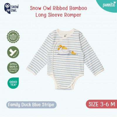 New !!  Snow owl Long Sleeve Romper คอลเล็กชั่น Sleeping is my thing ชุดแขนยาว-ขาสั้น 3-6 M - Duck Blue Stripe